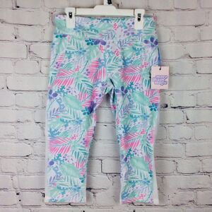 More Than Magic Girls Sz S(6/6x) Capri Leggings Floral w/Mesh Insert Gymnastics